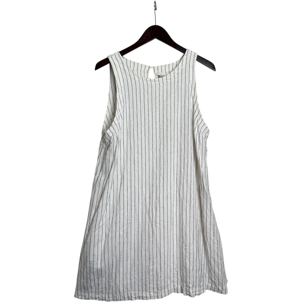 A New Day Linen Blend Striped Sleeveless Shift Dress XL Cream Black - Picture 2 of 7
